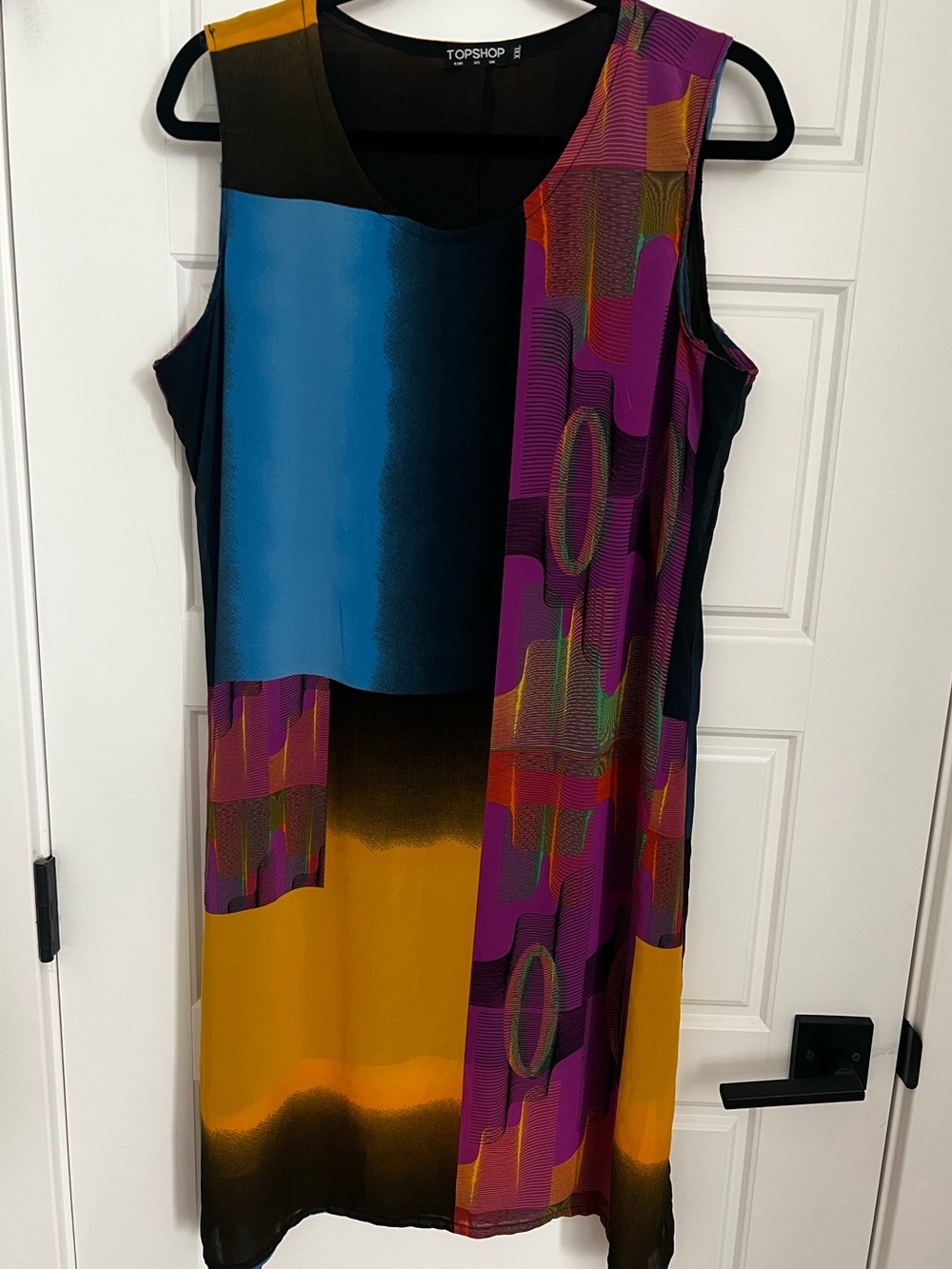 Topshop Abstract Colorblock Sheer Midi Dress XXL Artsy Oversized EUC BOHO - Picture 2 of 11